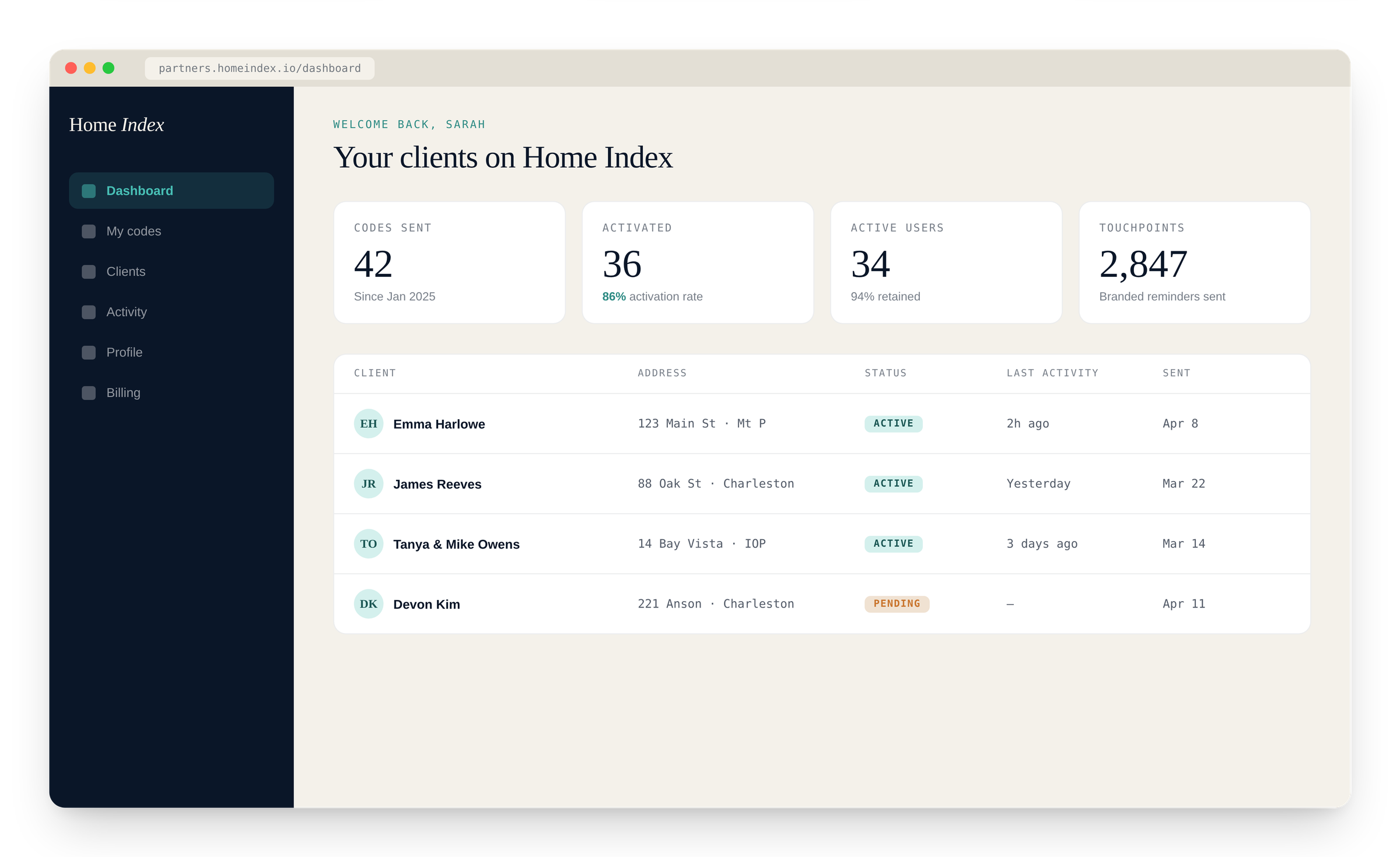 The Home Index partner dashboard